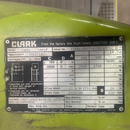 Used 2014 CLARK C30CL Cushion Tire Forklift for sale in Garland Texas